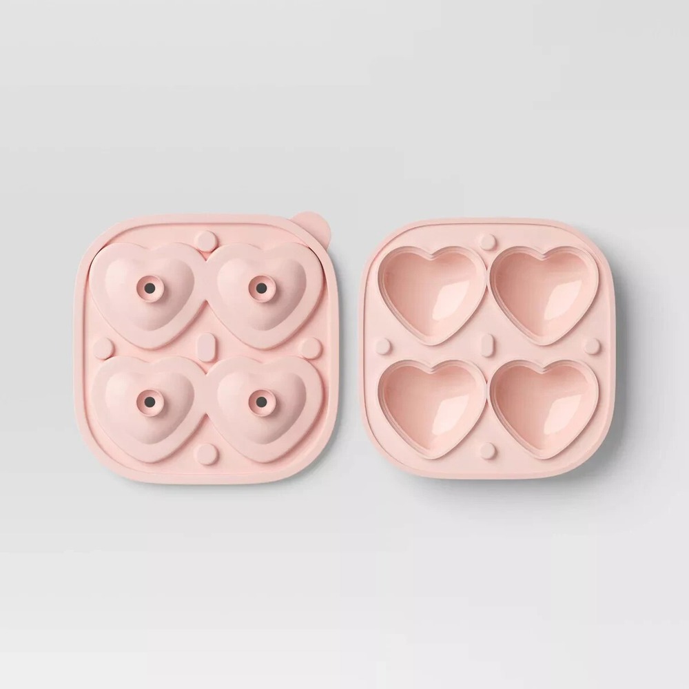 Threshold Heart Ice Cube Mold Silicone 4 Cavity BPA Free Freezer Safe‎ Pink